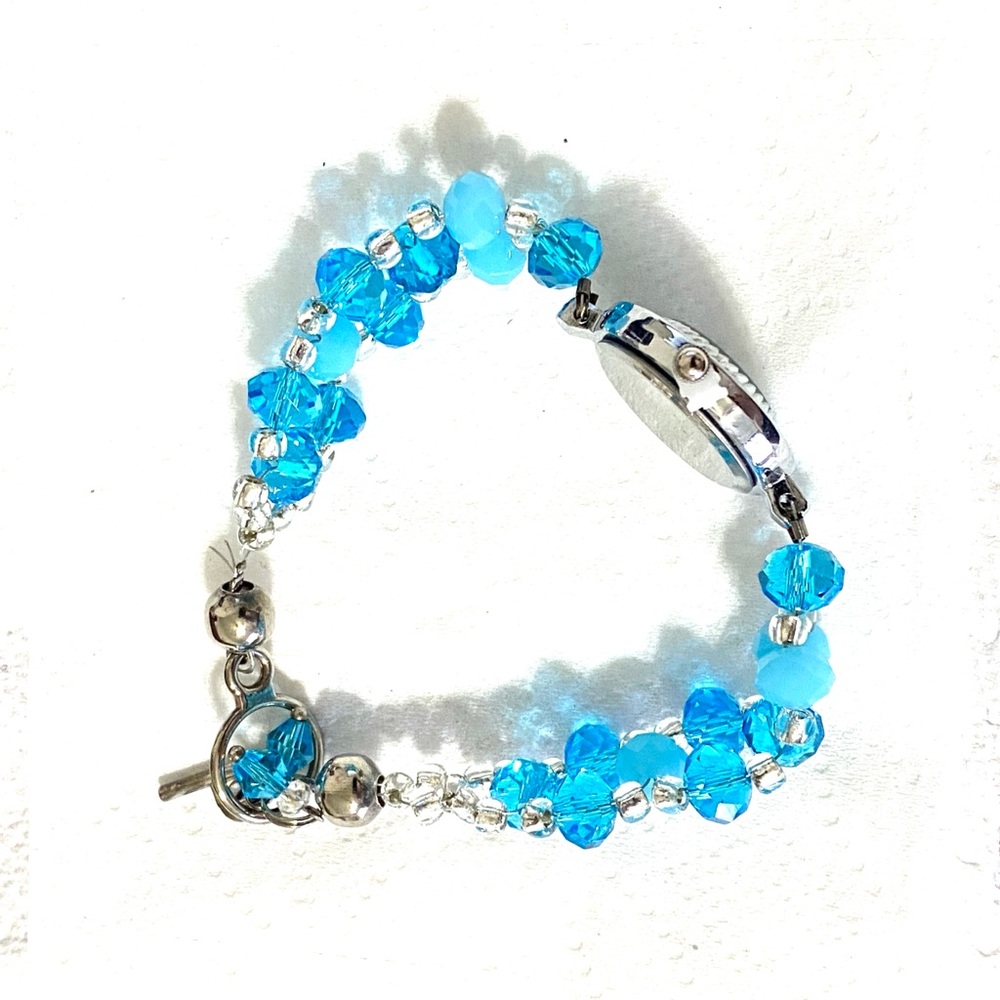 Silver and Blue Beaded Women's Watch - Picture 4 of 8